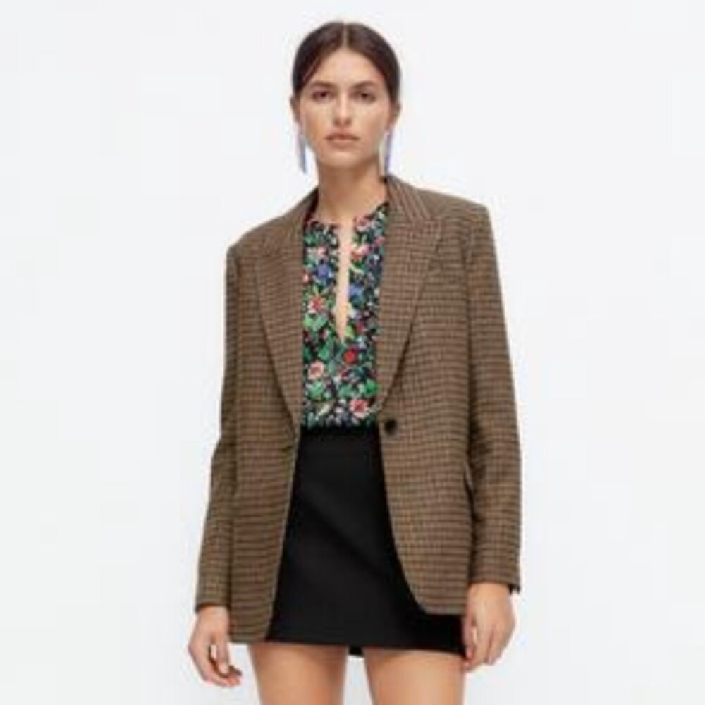 Zara WOOL BLEND ELBOW PATCH BLAZER